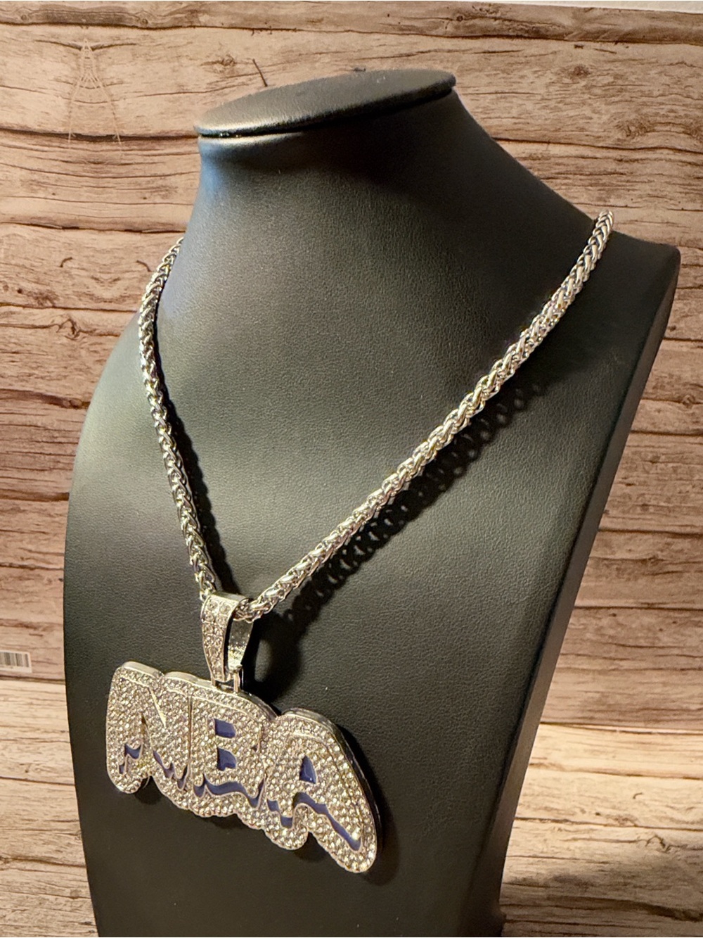 Iced Out Silver Tone Pave NBA Name Pendant & Necklace Stainless Steel - Picture 3 of 11
